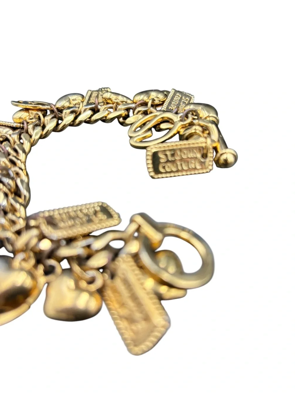 St. John “Love of My Life” Gold Plated Heart Logo Charm Bracelet Rare